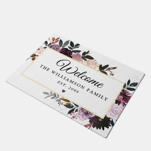 Paarse Roze Roos Bloemen Welkom Deurmat (Schuin)