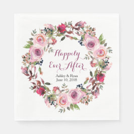 Paarse roze roos bloemenkrans bruiloft servetten