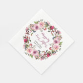 Paarse roze roos bloemenkrans bruiloft servetten (Hoek)