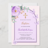 Paarse roze roos bloemenvlinders boogdoop kaart (Voorkant)