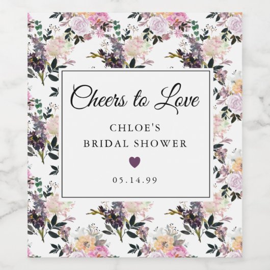 Paarse Roze Roos Bloemige Bruidsdouche Wijn Etiket (Enkel label)