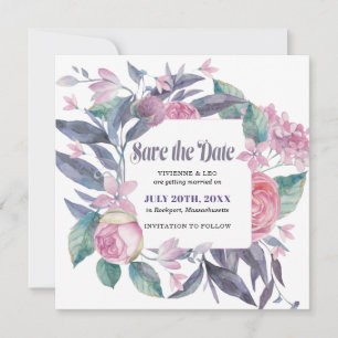 Paarse Roze Roos Bloemige Foto Bewaar de Datum Kaa Save The Date