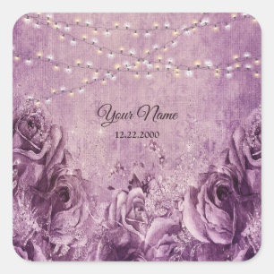 Paarse Roze Roos Bloemige Lilac Vintage Bruiloft Vierkante Sticker