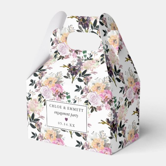 Paarse Roze Roos Bloemrijke Verloving Feestje Bedankdoosjes (Voorkant Zijde)