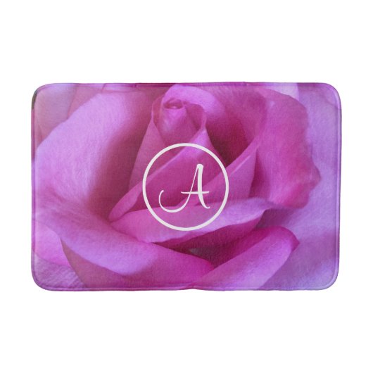 Paarse roze roos foto aangepaste monogram modern v badmat (Voorkant)