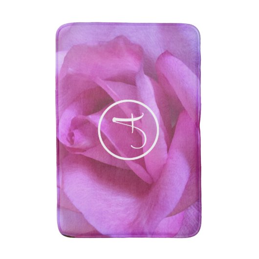 Paarse roze roos foto aangepaste monogram modern v badmat (Voorkant Verticaal)