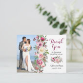 Paarse roze roos foto bruiloft dank u briefkaart (Staand voorkant)