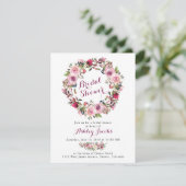 Paarse roze roos krans bruids douche uitnodiging (Staand voorkant)