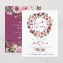 Paarse roze roos krans bruids douche uitnodiging
