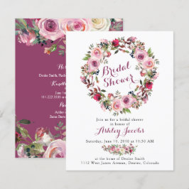 Paarse roze roos krans bruids douche uitnodiging