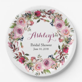 Paarse Roze Roos Krans Vrijgezellenfeest Papieren Bordje