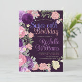 Paarse Roze Roos Super 60ste Verjaardagsviering Kaart (Staand voorkant)