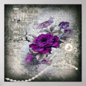 Paarse Roze Roos Victoriaanse Efemeer Grunge Poster (Voorkant)