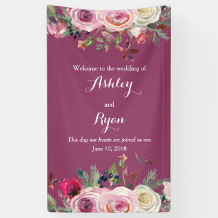 Paarse Roze Rose Bloemen Bruiloft Welkom Spandoek