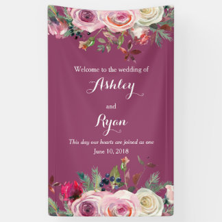 Paarse Roze Rose Bloemen Bruiloft Welkom Spandoek