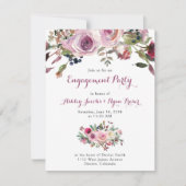 Paarse Roze Rose Bloemen Verlovingsfeest Kaart (Voorkant)