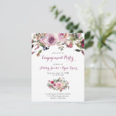 Paarse Roze Rose Bloemen Verlovingsfeest Kaart (Staand voorkant)