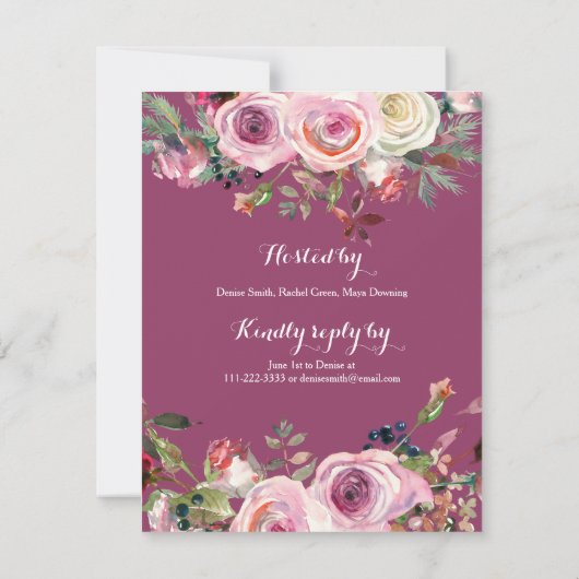 Paarse Roze Rose Bloemen Verlovingsfeest Kaart (Achterkant)