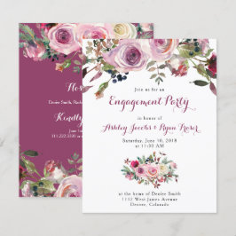Paarse Roze Rose Bloemen Verlovingsfeest Kaart