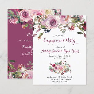 Paarse Roze Rose Bloemen Verlovingsfeest Kaart