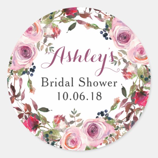 Paarse Roze Rose Bloemen Vrijgezellenfeest Dank u Ronde Sticker (Voorkant)