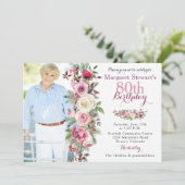 Paarse roze Rose Foto 80th Birthday Kaart (Staand voorkant)