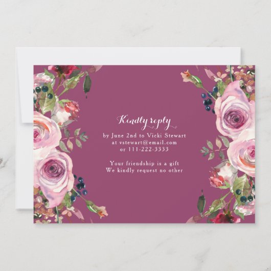 Paarse roze Rose Foto 80th Birthday Kaart (Achterkant)