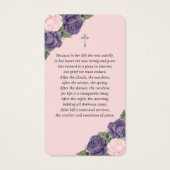 Paarse roze Roses Silver Cross Funeral Prayer Kaar Visitekaartje (Achterkant)