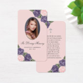 Paarse roze Roses Silver Cross Funeral Prayer Kaar Visitekaartje (Bureau)