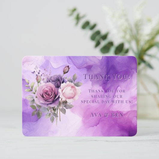 Paarse Roze Roze Alcohol Tuin bruiloft Bedankkaart (Staand voorkant)