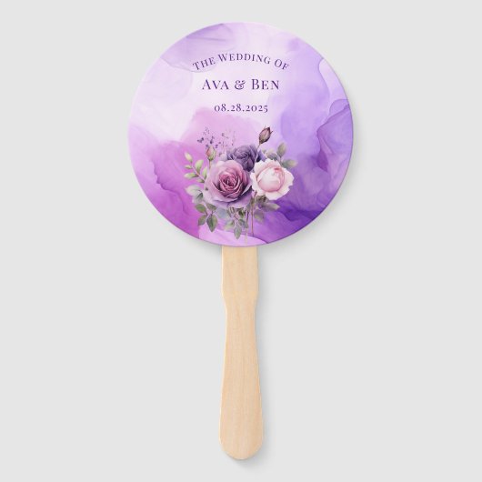 Paarse Roze Roze Alcohol Tuin bruiloft Handwaaier (Voorkant)