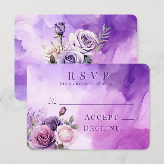 Paarse Roze Roze Alcohol Tuin bruiloft RSVP Kaartje (Voorkant / Achterkant)