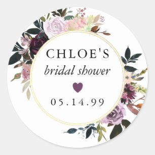 Paarse Roze Roze Bloemen Vrijgezellenfeest Favor Ronde Sticker