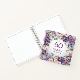 Paarse Roze Roze Bloemige Aangepaste 50ste Verjaar Notitieboek