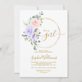 Paarse roze roze en goudvormig Baby shower Kaart (Voorkant)