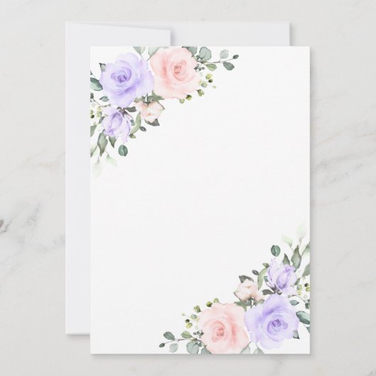 Paarse roze roze en goudvormig Baby shower Kaart (Achterkant)