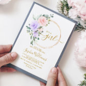 Paarse roze roze en goudvormig Baby shower Kaart