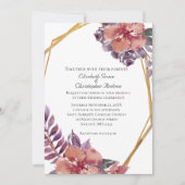 Paarse roze roze Flora Waterverf gouden bruiloft Kaart (Voorkant)