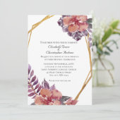 Paarse roze roze Flora Waterverf gouden bruiloft Kaart (Staand voorkant)