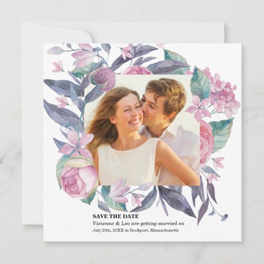 Paarse roze roze foto Foto sparen de Kaart Datum (Voorkant)