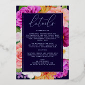 Paarse roze roze gouden bruiloft - details folie uitnodiging (Achterkant)