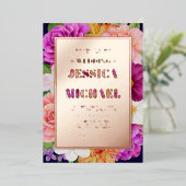 Paarse roze roze gouden bruiloft - details folie uitnodiging (Staand Voorkant)
