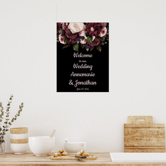 Paarse roze roze pony's Welkom bij onze bruiloft Poster (Keuken)