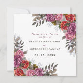 Paarse roze roze roodroos bouquet bruiloft uitnodi kaart (Voorkant)