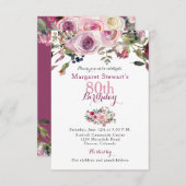 Paarse roze roze roze 80ste verjaardag Uitnodiging (Voorkant / Achterkant)