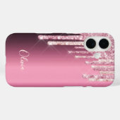 Paarse roze roze roze goudglitterdrip metaalnaam Case-Mate iPhone case (Achterkant (horizontaal))