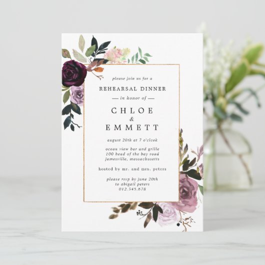 Paarse roze roze roze repetitie met klokje kaart (Staand voorkant)