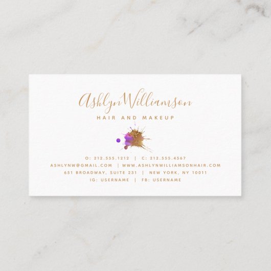 Paarse roze roze  roze roze waterverf visitekaartje (Achterkant)