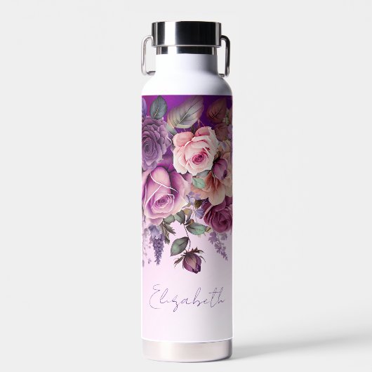 Paarse roze rozen elegant gepersonaliseerd waterfles (Voorkant)