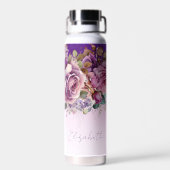 Paarse roze rozen elegant gepersonaliseerd waterfles (Achterkant)